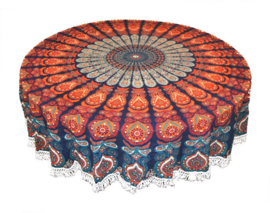 Ronde mandala doek bedsprei wandkleed tafelkleed vloerkleed oranje blauw - 180 cm doorsnee