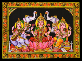 Muurkleed Lakshmi, Saraswati, Ganesha, 2 olifanten - c.a. 80 x 110 cm