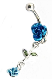 Driedelige navelpiercing turquoise roos - 5 cm lang