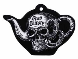 Alchemy of England - theepotvormige keramieke onderzetter dienblad snijplank met doodskop - Dead Thirsty - 18.7 cm breed