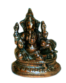 Ganesha half liggend met rat koperkleurig beeld 33 cm hoog