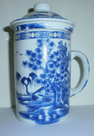 Driedelige porseleinen theemok - 14 x 7 cm - Willow Pattern