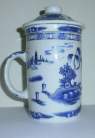 Driedelige porseleinen theemok - 14 x 7 cm - Willow Pattern