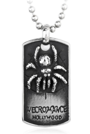 Dogtag ketting met spin en tekst Necromance Hollywood 316 titanium staal - 4 x 2.3 cm