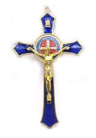 Crucifix Jezus Christus op Kruis - blauw goud - 13 cm hoog