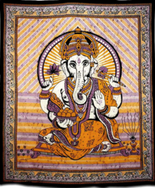 Bedsprei / wandkleed Ganesha mostard burgundy 200 x 220 cm