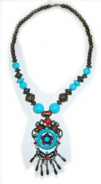 Tibetaanse ketting turquoise bloem dessin 1