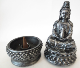 Quan Yin wierook / kegel brander 18 cm hoog zilver