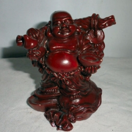 Rode resin happy boeddha met goudzak 2
