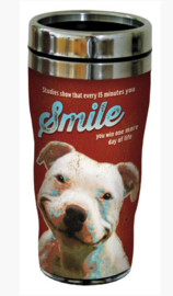 RVS Thermos reisbeker - Hond met een glimlach - Bulldog Smiles - 19,5 cm - 47 cl