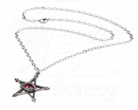 Alchemy Gothic nekketting - Red Curse - rode boze oog in pentagram - 3.9 cm doorsnee