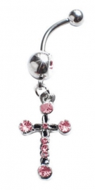 Navel piercing strass kruis roze