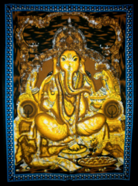 Indiase muurkleed wandkleed Ganesha geel dessin 1 c.a.  80 x 110 cm