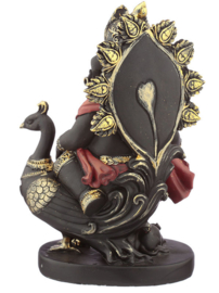 Ganesh beeldje met Pijp en Pauwhaan - 20.5 cm hoog