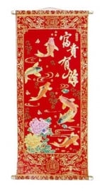 Chinese muurscroll rood en goud - Karpers - 80 x 34 cm