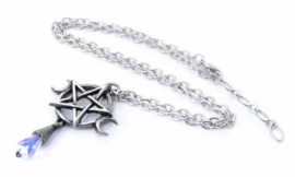 Alchemy Gothic nekketting - Goddess - drievoudige maan met pentagram - 5.2 cm hoog