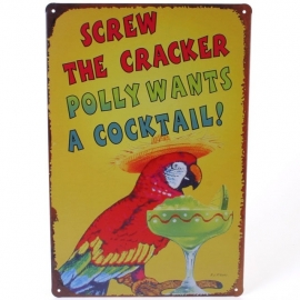 Blikken wandbord Polly wants a cocktail - 20 x 30 cm