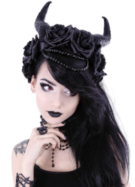 Restyle Gothic haarband Evil Queen - met zwarte rozen en horens