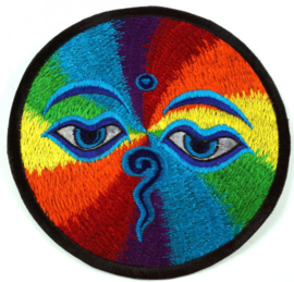 Etnisch Fabriek Patch Jasdecoratie uit Nepal - Boeddja Oog Regenboog - 15 cm doorsnee