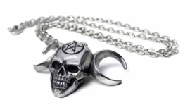 Alchemy Gothic design nekketting - Lune Mystique - doodskop pentagram drievoudige maan - 4.3 cm breed