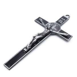 Crucifix Jezus Christus op Kruis - zwart zilver - 19 cm lang