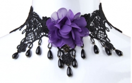 Purple Rose - zwarte Gothic kanten choker 2