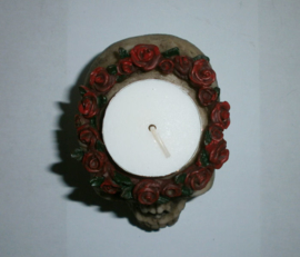 Doodskop met rozen - Dag van de Dood - theelichthouder - 6.5 X 10 X 7.5 cm