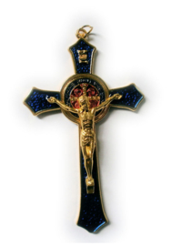 Crucifix Jezus Christus op Kruis - blauw goud - 13 cm hoog