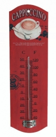 Metalen theromometer Cappucino rood - 26 cm hoog