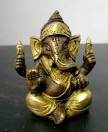 Ganesha beeld twee kleuren messing - 7 cm hoog