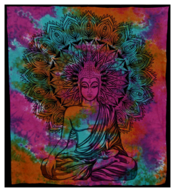 Bedsprei, wandkleed, grand foulard Thais Boeddha gekleurd - 210 x 220 cm