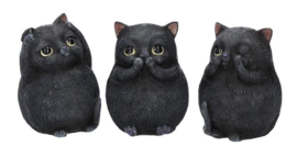 3 Wise Fat Cats - Horen Zien Zwijgen Zwarte Katten - 8.5 cm hoog