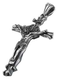Grote crusifix Christus op Keltisch kruis zilverkleurige Katholieke ketting 316 titanium staal - 11 x 5 cm