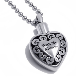 Crematie assieraad nekketting 316 roestvrije staal hartvormig With Me Always - 3 cm hoog 2