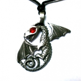 Pewter hanger draak met vleugels rood oog