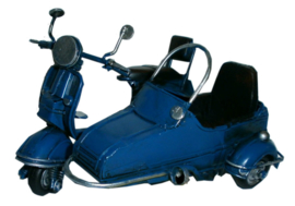 Miniature scooter met zijspaan blauw - 13  x 9  x 7 cm