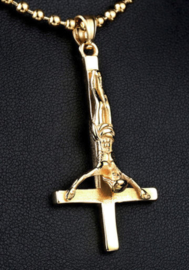 Christus omgekeerd crusifix Satanische ketting goudkleurige 316 titanium staal - 6 x 2.5 cm