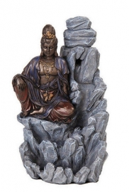 Quan Yin op berg - *backflow* wierookkegel brander - 19 cm hoog