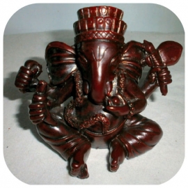 Roodbruine resin Ganesha 8 cm hoog dessin 2