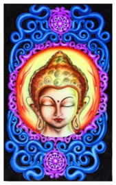 Bedsprei Wandkleed Goa Style UV Blacklight – Thai Boeddha op Lotus – 200 x 120 cm