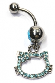 Navelpiercing strass Kitty - 3.5 cm lang - blauw