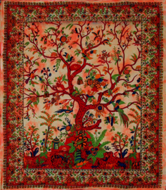 Bedsprei / wandkleed Levensboom / Tree of Life  oranje  - 200 x 220 cm