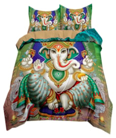 Dekbedovertrek met twee kussenhoezen - Ganesha groen - 200 x 200 cm