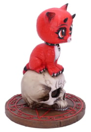Devil Kitty - Duivel Kat Beeld op Doodskop en Pendelbord met Pentagram - Dessin James Ryman - 16 cm hoog