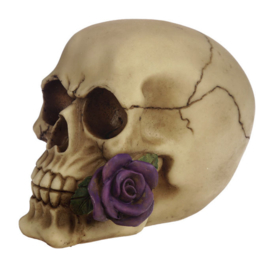 `Rose from the dead` - grote doodskop met een paarse roos - 13 cm