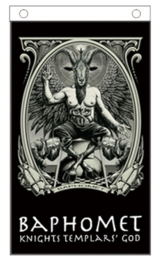 Wandkleed vlag bedsprei - Baphomet - Zwart Wit met 2 Tempeliers - 150 x 90 cm