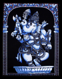 Indiase muurkleed wandkleed Ganesha blauw dessin 2 - c.a.  80 x 110 cm