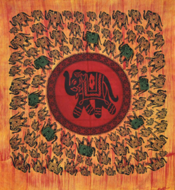 Bedsprei, wandkleed, grand foulard Olifant in Cirkel rood oranje - 220 x 240 cm