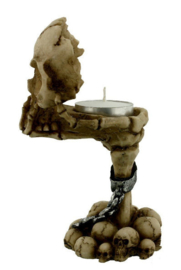 Deliberation - doodskop skelet theelichthouder - 15.5 cm hoog
