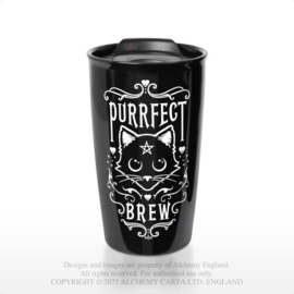 Purrfect Brew - keramische reismok met dubbel wand - 15 cm hoog 360 ml